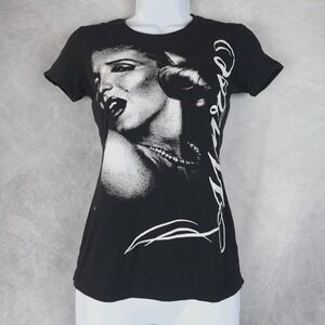 Vintage Y2K Marilyn Top Womens Small Black Monroe Graphic Slim Fit Crew Neck